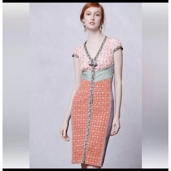 Byron Lars Anthropologie Beguile Springtime Mix Lasercut Sheath Dress Size 2 - Picture 1 of 8